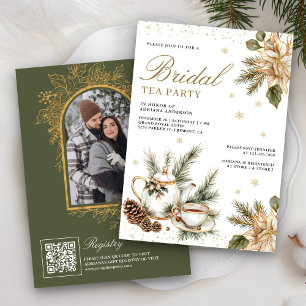 Weiße Weihnachten Florale Teeparty-Brautparty Einladung