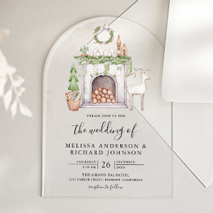 Weiße Weihnachts-Feuertisch-Hochzeit Acryleinladungen