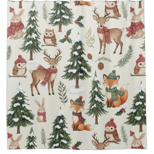 Weiße Weihnachts-Wald-Fuchs-Hasen-Muster Duschvorhang