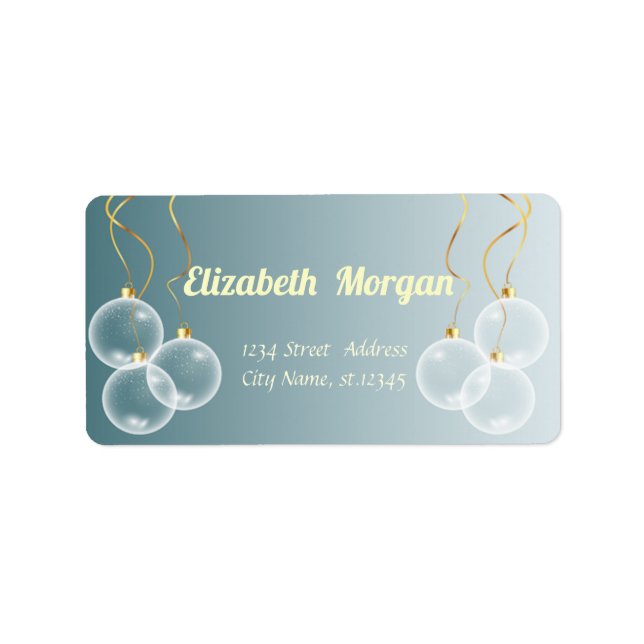 Weiße Weihnachtsbälle Blauer Feiertag, Weihnachten Adressaufkleber (Vorne)