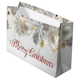 Weiße Weihnachtsbälle Schneeflocken Strandleuchten Große Geschenktüte