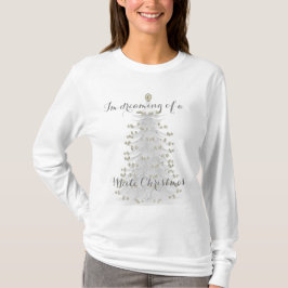 Weiße Weihnachtsbaum-lange Hülsen-Strick-Spitze T-Shirt