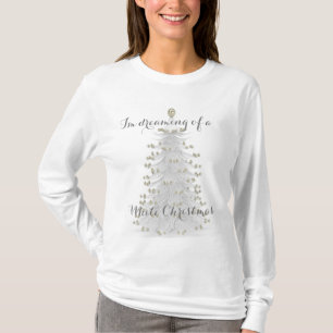 Weiße Weihnachtsbaum-lange Hülsen-Strick-Spitze T-Shirt