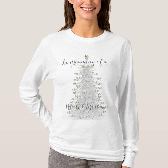 Weiße Weihnachtsbaum-lange Hülsen-Strick-Spitze T-Shirt (Vorderseite)