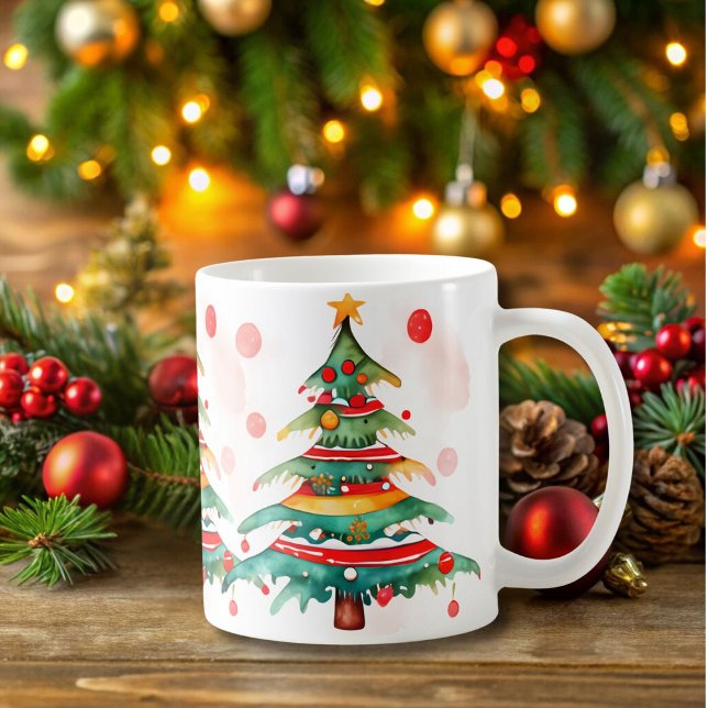 Weiße Weihnachtsbaum mit Ornamenten und Dot Kaffeetasse (Von Creator hochgeladen)