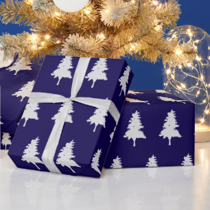 Weiße Weihnachtsbaum-Muster Dunkelblaue Feiertage Geschenkpapier