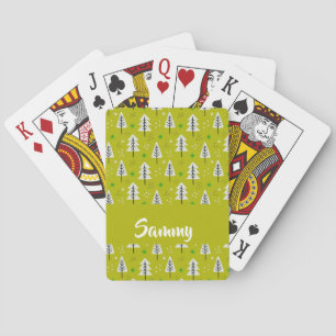 Weiße Weihnachtsbäume auf Grün Spielkarten