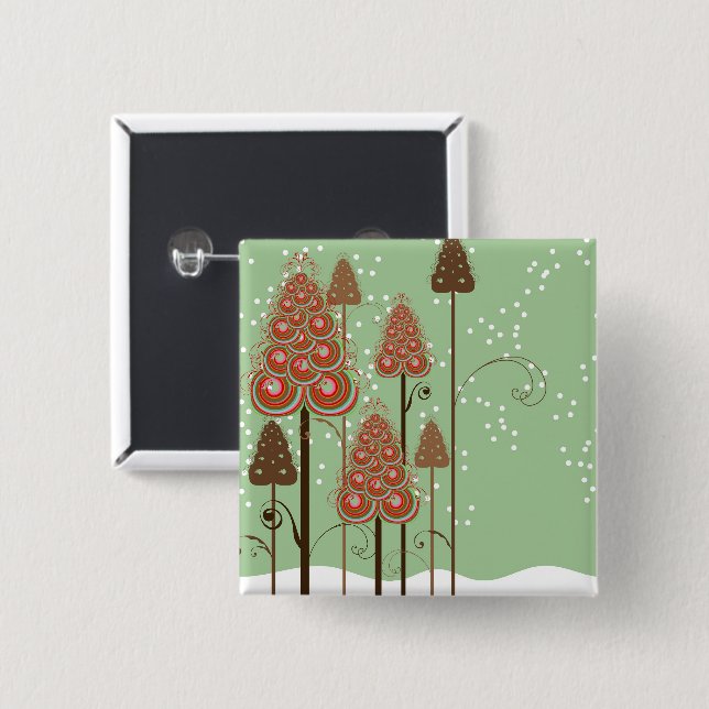 Weiße Weihnachtsbäume auf Schneeschlittenknopf Button (Vorne & Hinten)