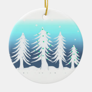 Weiße Weihnachtsbäume Keramikornament