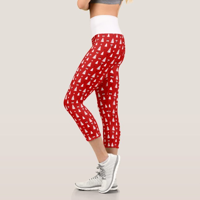 Weiße Weihnachtsbäume mit Geschenken Muster Hoch Capri Leggings (Links)