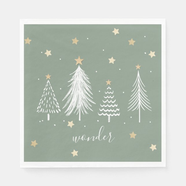 Weiße Weihnachtsbäume mit Gold-Party Serviette (Vorderseite)