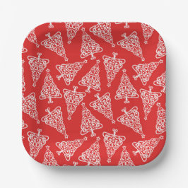 Weiße Weihnachtsbaume mit rotem Backing Square Pappteller