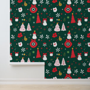 Weiße Weihnachtsbäume und Schneemänner Tapete