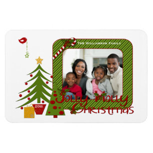 Weiße Weihnachtsbäume, Vogel, Streifen Foto Magnet