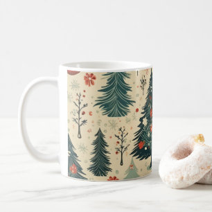 Weiße Weihnachtsbäume Wasserfarben Muster Kaffeetasse