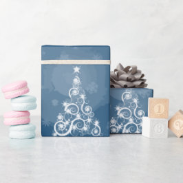 Weiße Weihnachtsbaumen Modernes Blau Geschenkpapier