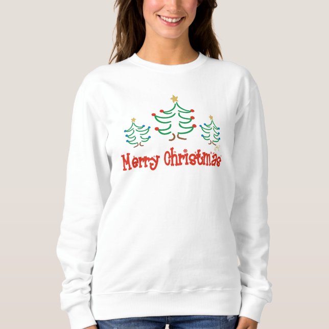 Weiße Weihnachtsbaumen Sweatshirt (Vorderseite)