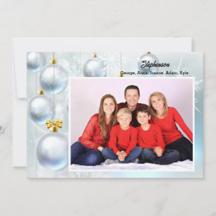 Weiße Weihnachtsbaumkugeln personalisieren mit Fot Feiertagskarte