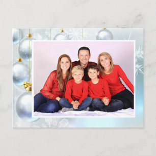 Weiße Weihnachtsbaumkugeln personalisieren mit Fot Feiertagspostkarte