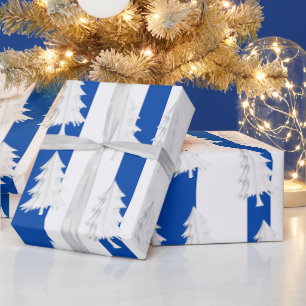 Weiße Weihnachtsbaumverpackung Blau-Weiß gestreift Geschenkpapier