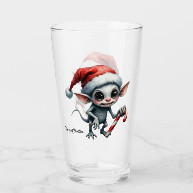 Weiße Weihnachtself mit Candy Cane. Glas (Vorderseite)