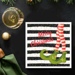 Weiße Weihnachtselfenbeine auf Streifen Serviette