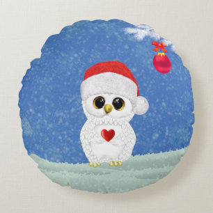 Weiße Weihnachtseule-Wurfkissen Rundes Kissen