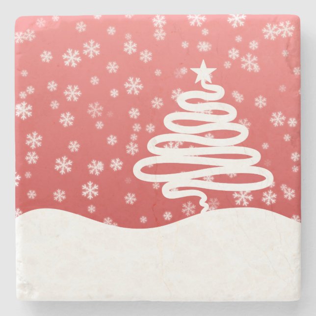 weiße Weihnachtsfeier Steinuntersetzer (Vorderseite)