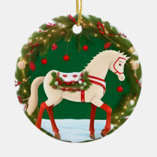 Weiße Weihnachtsferde mit festem Kraut Keramik Ornament