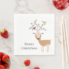 Weiße Weihnachtsferde mit Vögeln Serviette