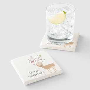 Weiße Weihnachtsferde mit Vögeln Steinuntersetzer