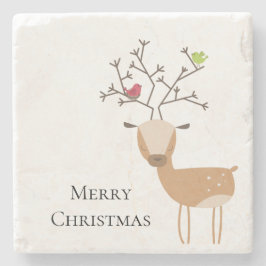 Weiße Weihnachtsferde mit Vögeln Steinuntersetzer