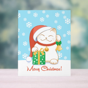 Weiße Weihnachtskatze in einem Red Hat Acrylschild