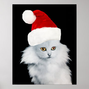 WEIßE WEIHNACHTSKATZE MIT SANTA CLAUS HUT POSTER