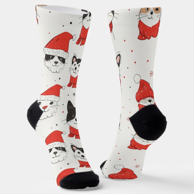 Weiße Weihnachtskatzen Socken (Gewinkelt)