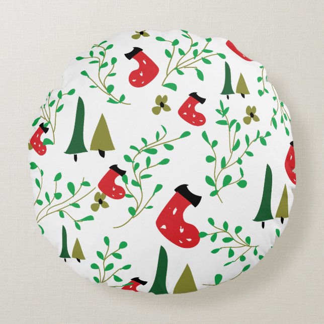 weiße Weihnachtskissen Rundes Kissen (Vorderseite)