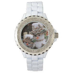 Weiße Weihnachtsmann-Uhr mit Rhinestones Armbanduhr