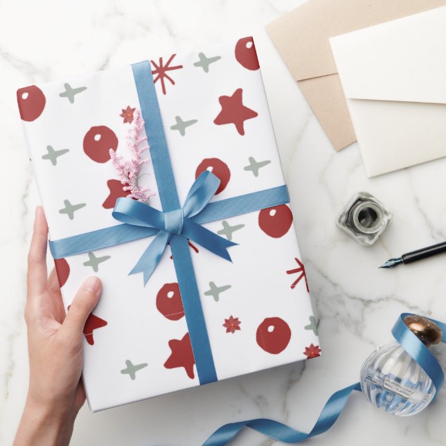 Weiße Weihnachtspackpapier mit Rot und Silber Geschenkpapier (Schenken)