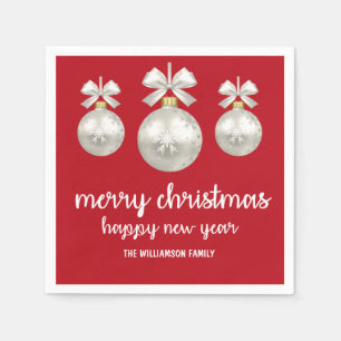 Weiße Weihnachtsschmuck in Rot, Personalisiert Serviette