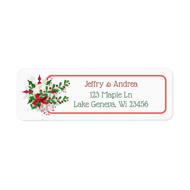 Weiße Weihnachtsschmuck und Holly Address Labels (Vorne)