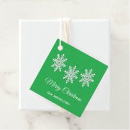 Weiße Weihnachtsschneeflocken Frohe Weihnachtsgrün Geschenkanhänger