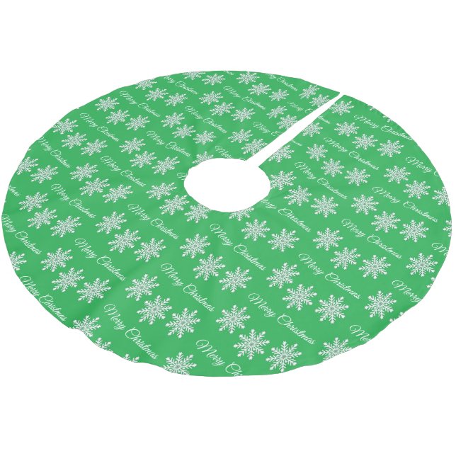 Weiße Weihnachtsschneeflocken Frohe Weihnachtsgrün Polyester Weihnachtsbaumdecke (Schrägansicht)