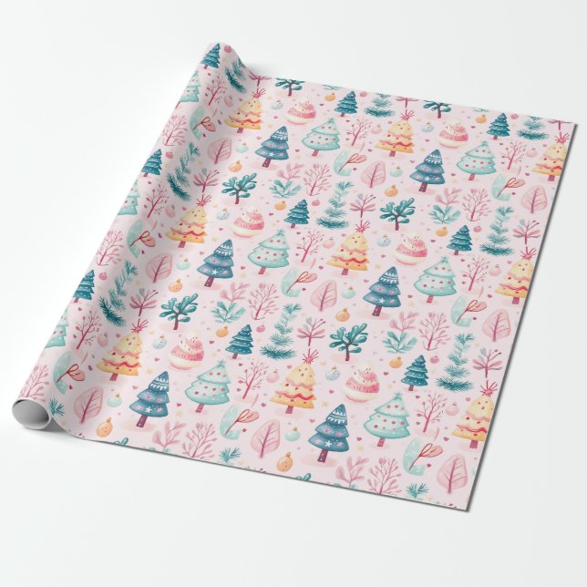 Weiße Weihnachtswaldmuster Geschenkpapier (Ungerollt)
