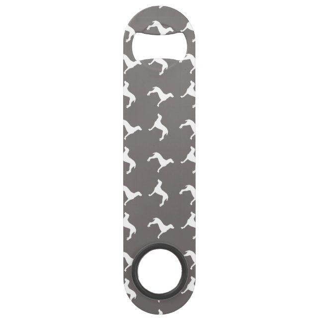 Weiße Weimaraner Silhouetten auf Grau Speed Flaschenöffner (Rückseite)
