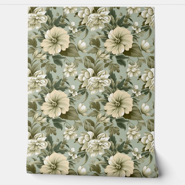 Weiße weiße Blume aus weißem Shabby Chic Tapete (Abrollen)