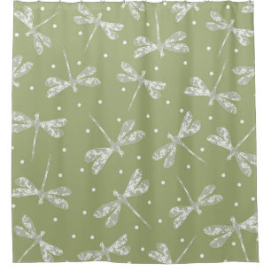 Weiße weiße Globen aus Girly-Oliven und Libellen Duschvorhang