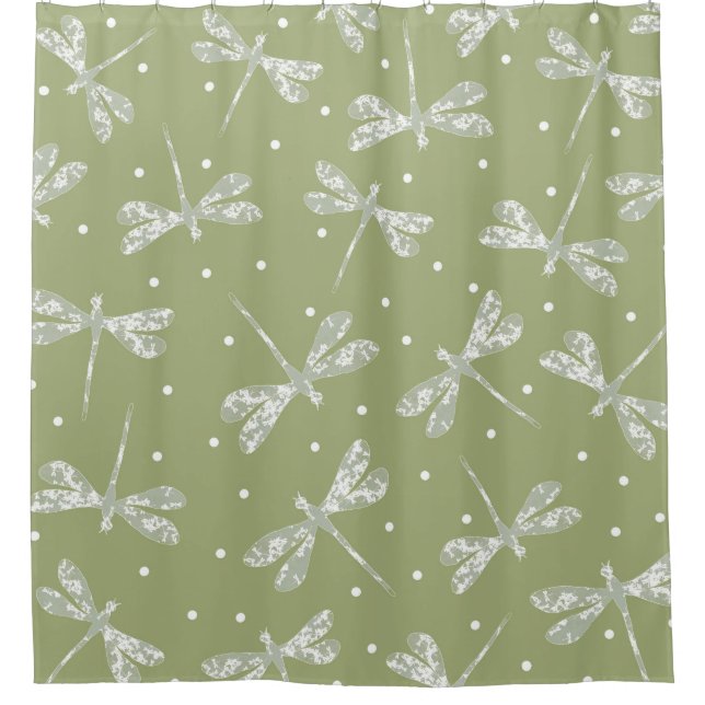 Weiße weiße Globen aus Girly-Oliven und Libellen Duschvorhang (Vorderseite)
