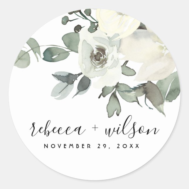 WEISSE, WEISSE WASSERFARBFLÜSSE RUNDER AUFKLEBER (Vorderseite)