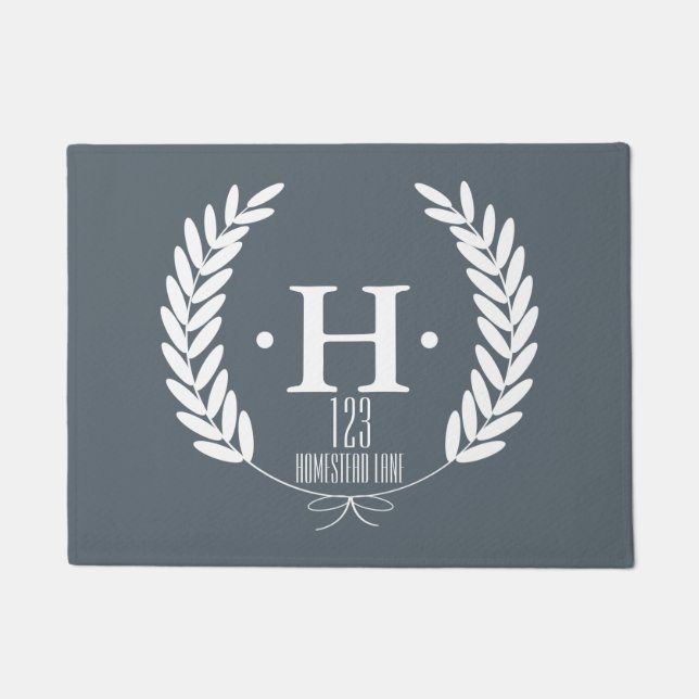 Weiße Weizen-Lorbeer - personalisierte Hausnummer Fußmatte (Vorderseite)