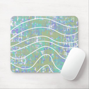 Weiße Wellen Abstrakte grüne aqua lila Design Mousepad